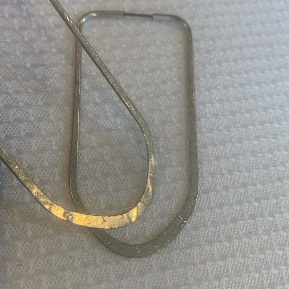 Hammered Silver Tone Elongated Geometric Hoop Earrings - Picture 3 of 4